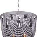 Nicole Chandelier - 5-Light, 60W Type C, Grey Real Wood Beads, 18.5" W x 23" H, Unique Design for Dining Rooms, Living Areas