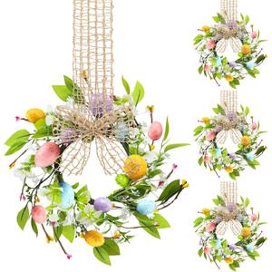 Dingion 4 Pcs 8" Small Easter Wreaths for Kitchen Cabinet Mini Spring Artificial Easter Egg Wreath with Ribbon Bow for Window Front Door Table Centerpiece Farmhouse Decor