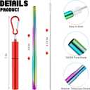 Zubebe 8 Pack Metal Reusable Straw Collapsible Straws Stainless Steel Drinking Straw with Plastic Case Silicone Tip and Cleaning Brush and Keychain Long Telescopic Portable for Travel Work