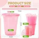 100 Set Pink Plastic Cups with Lids and Straws 12 oz Disposable Drinking Clear Cups for Wedding Pink Birthday Party Supplies