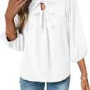 SHEWIN Womens Tops 3/4 Sleeves Blouse Babydoll Dressy Casual Top Elegant Bow Tie Loose Ladies Shirts 2026 (Medium)