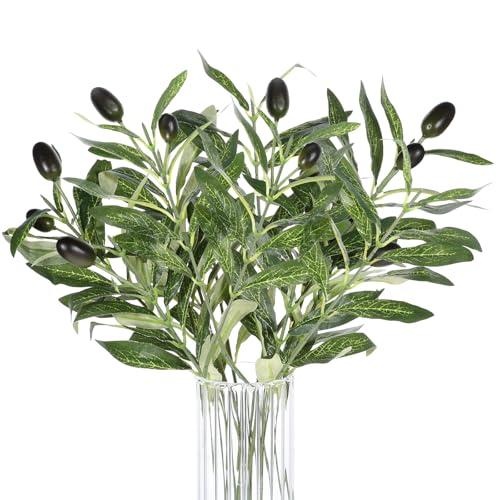 JJUNW 5 Pcs Artificial Plants Olive Tree Branches, 11 Inch Faux Olive Tree 2 Forks Greenery Stems, Faux Leaves Plants for Centerpieces Decor Wedding Greenery Home Party Decor