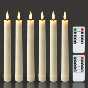 Homemory 6.7 Inches Flameless Taper Candles with Remote Timer Dimmer, Led Flameless Candlesticks Short Taper Candles, Flickering Battery Operated Candlesticks for Xmas Wedding Home Decor, White, 6 Pcs