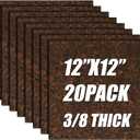 20 Pack Natural Cork Board Tiles 12" x 12" x 3/8'' Thick Dark Brown Corkboard Square Bulletin Board Wall Tiles for Pinning Photo Notes DIY Panels for Home Office Classroom Decor