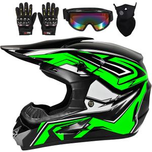 Youth & Kids Dirt Bike Motocross Helmets with Goggles Gloves Mask, DOT Approved Motorcycle ATV BMX 4-Wheeler Off-Road Streetbike Mountain Bike Helmet for Teen Boys Girls (Large)