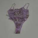 Lilosy Women Sexy Lace Up Floral Embroidered Teddy Lingerie Bodysuit Top Mesh Sheer One Piece (Small, Butterfly Light Purple)