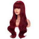 BERON Red Wig Long Wavy Wig with Bangs for Women Long Wigs Wine Red Wigs for Daily Party Hairnet Included