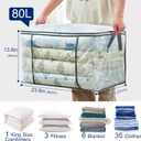 MKOKYD 80L Clear Large Storage Bag, Clothes Storage Containers for Organizing Closet, Bedroom, Underbed, Comforters, Clothing, Blankets, Pillow, Foldable Organizer with Sturdy Handle and Zippers (4)