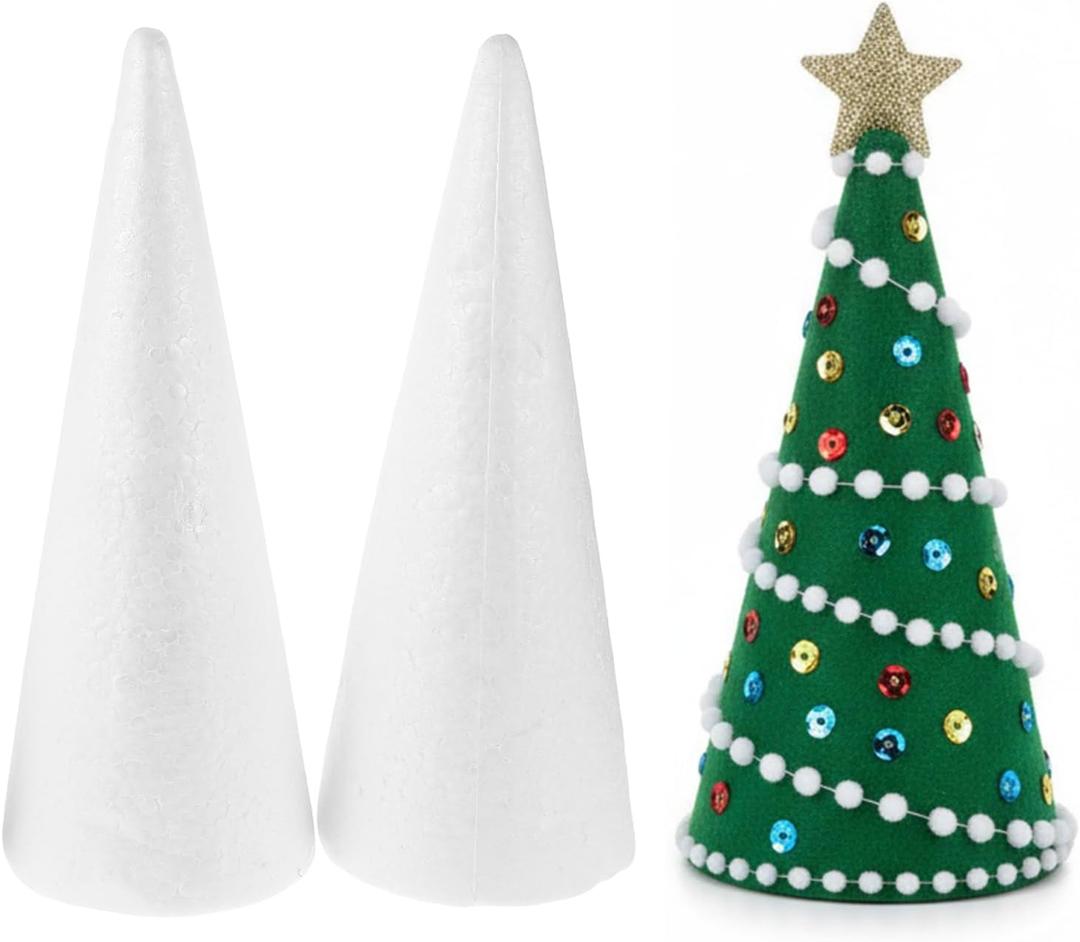 DOITOOL Cardboard Cones 3PCS White Craft Foam Cones for Crafts 12 Inch, Christmas Foam Tree for DIY Crafts, DIY Christmas Gnomes, Holiday Decor White Craft Balls