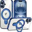 ETPESOK Compatible with iPhone 16 Case with Invisible Magnetic Ring Stand [Compatible with Mag-Safe] [Full Camera Lens Protector] Plating Clear Phone Case for iPhone 16 6.1", Blue