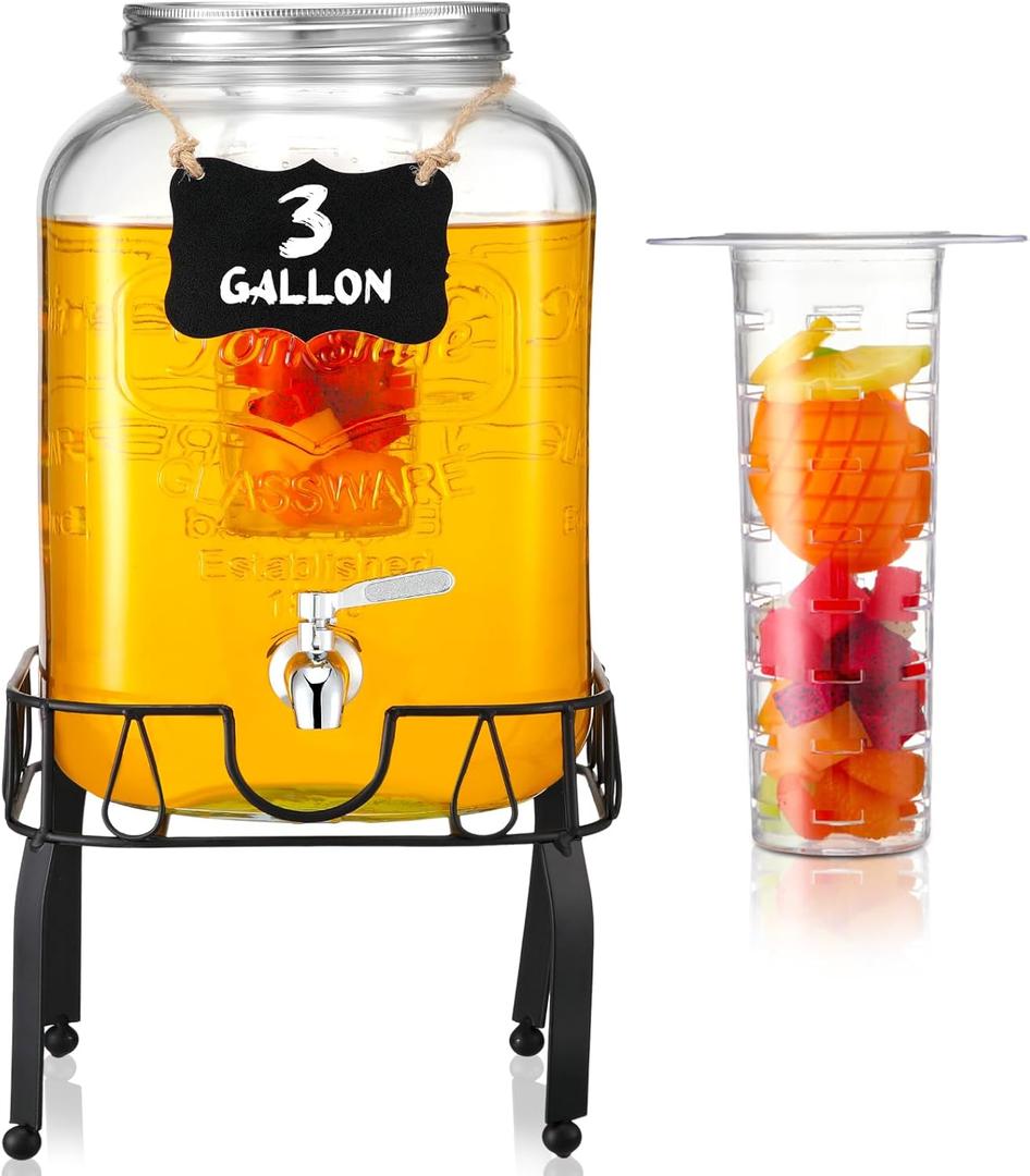 3 Gallon Drink Dispenser with Stand Glass Beverage Dispenser Drink Dispensers with Lid 18/8 Stainless Steel Spigot for Picnics, BBQ, Parties and Daily (Chalkboard Style,Metal Stand) 3 Gallon Drink Dispenser with Stand Glass Beverage Dispenser Drink Dispensers with Lid 18/8 Stainless Steel Spigot for Picnics, BBQ, Parties and Daily (Chalkboard Style,Metal Stand)