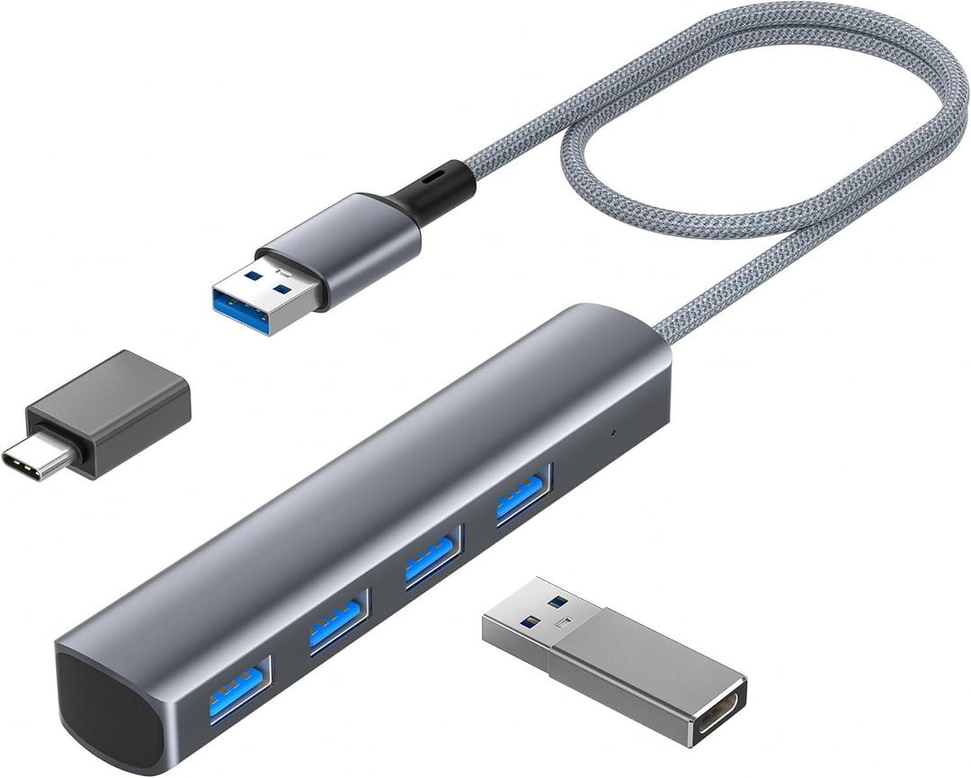 Elebase USB 3.0 Hub for PS5 Pro/Slim,4 Port USB Splitter 1 in 4 Out with 2FT Long Cable,5Gbps High-Speed Extender Hub with OTG & USB Adapter for PlayStation 5,PS4 Console,Disc & Digital