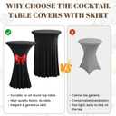 Dimatic 2 Pack Black High Top Cocktail Tablecloth Stretch Cocktail Table Cloth with Skirt Fitted 32 inch Round Spandex Table Cloths for Party Wedding Banquet Birthday