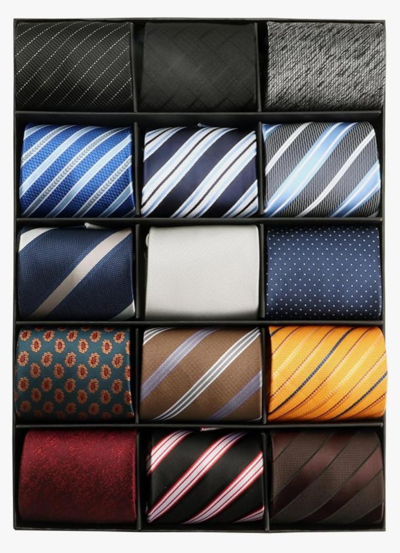 kaxilu Neckties for Men's 12pcs Assorted Zipper Ties for Men, Silky Zip Up Ties, Men's Adjustable Pretied Ties Set