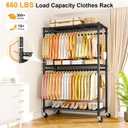 ULIFHOME P5 Plus Rolling Clothes Rack Heavy Duty, Clothing Racks for Hanging Clothes, Metal Garment Rack with Wheels, 3-Tier Portable Closet Rack 45'' W 20.5'' D 80.5'' H, Max Load 660 Lbs, Black