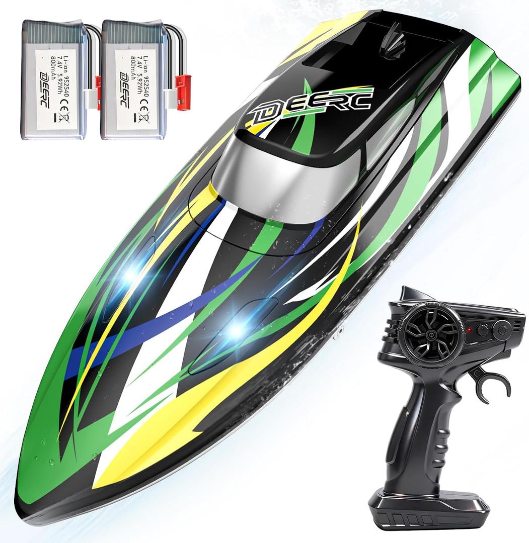 DEERC Fast RC Boat for Kids, 20+MPH, Capsize Recovery,24+ Mins, 9.84 x 3.58 x 2.76 inches