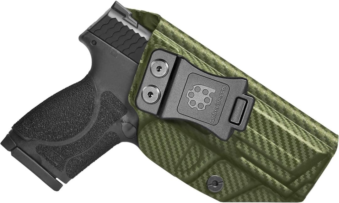 S&W M&P 2.0 9mm Holster 4/4.25 inch Compact/Full Size IWB Kydex Holster Fit: Smith & Wesson M&P M2.0 4/4.25 inch 9mm/.40 Pistol  Inside Waistband Concealed Carry  Adj. Cant & 'Posi-Click' Retention (Left Hand Draw, IWB | OD Green Carbon Fiber)