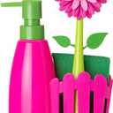 Vigar Flower Power Kitchen Soap Dispenser Set, Dish Soap Dispenser with Sponge Caddy and Dish Brush, Perfect Kitchen Sink Caddy, Pink, Green