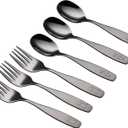 ANNOVA Kids Silverware Children's Safe Flatware Set Stainless Steel - Children Forks, Children Tablespoons, Toddler Utensils, Metal Cutlery Set for LunchBox (Black Gold, 6)