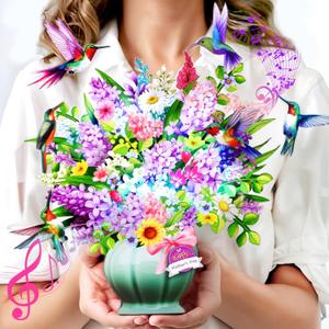 Yinqing Mothers Day Card, Happy Mothers Day card with Music&Light, Hummingbird Oasis,10 Inch Life Sized Forever Flower Bouquet from Daughter, Son, Husband, Mother Gifts Cards for Mom Wife Grandma(Blank Notecard & Envelope)