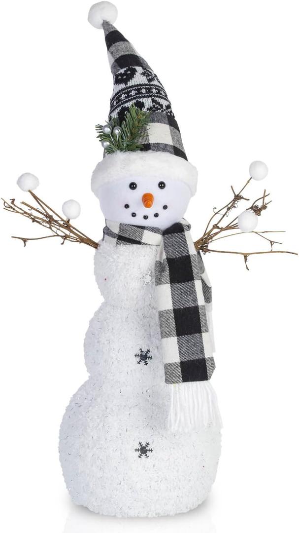 Christmas Light-up Snowman Figurines Decorations- Perfect Indoor Home Decorations and Gifts for Women, Friends and Kids (Pointy-hat_ Snowman)