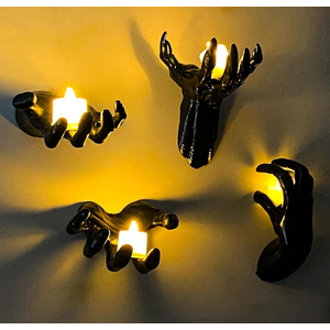 Halloween Decor Indoor, 4 Packs Creepy Reaching Hands with LED Candles, Life-Sized Gothic Wall Decor for Horror, Spooky Halloween Decorations for Home, Party, Goth & Dark Academia Style
