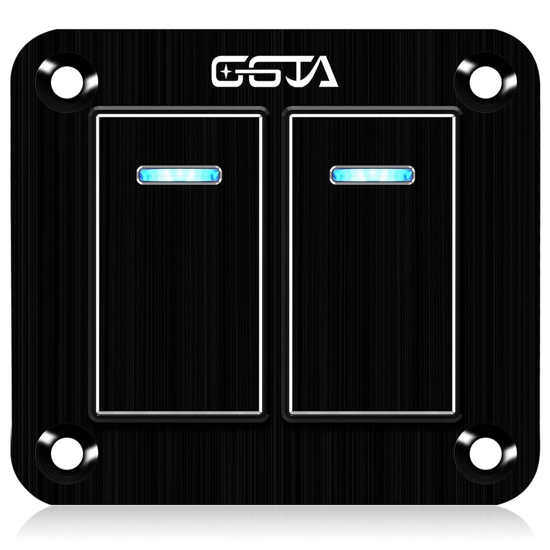 2 Gang Rocker Switch Panel Waterproof，12v-24v Aluminum Waterproof Boat Marine Toggle On/Off Switch for Car Pickup Rv SUV Uvt ATV Motorcycle(Black)