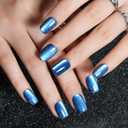 3 x Press on Nails Short Square, Jofay Fashion Blue Cat Eye Press on Nails, Soft Gel Fake Nails, Reusable & Natural Acrylic False Nails, Stick on Nails for Women Girls Gift, Glue on Nails Kit 32 Pcs