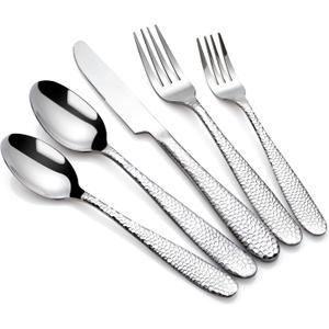 Hammered Silverware Set, CITESANA 20-Piece Heavy Duty Mirror Polished Stainless Steel Flatware Set Cutlery Set Flatware Service for 4