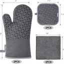 KEGOUU Oven Mitts and Pot Holders 6pcs Set, Kitchen Oven Glove High Heat Resistant 500 Degree Extra Long Oven Mitts and Potholder with Non-Slip Silicone Surface for Cooking (Grey)