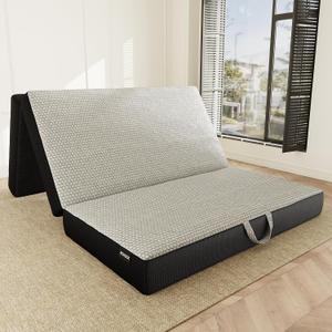 ROXGOX Memory Foam Trifold Mattress, Full Portable Floor Bed 6 Inch, Foldable Mat with Washable Cover, Handle & Non-Slip Bottom, for RV, Travel, Camping, Yoga, 73"x52"x6", Grey
