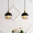 JONATHAN Y 7.5" Brass Gold/Black 1-Light Mid-Century Modern Globe Pendant Light, Adjustable LED Hanging Ceiling Fixture, Champagne Smoked Glass Shade for Kitchen Island (JYL3513A-SET2)