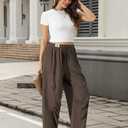 TARSE Women’s Linen Casual Pants Loose Fit Drawstring Waist Straight Leg Trousers Beach Travel Vacation Clothes with Pockets, Size M