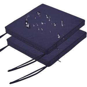 Outdoor Chair Cushions Set of 2 14x14 In, Waterproof Fade Resistant Patio Furniture Cushions, 2 In Thick Sofa Couch Seat Cushion Replacement, Square Chair Pads w/ Ties and Washable Cover, Dark Blue