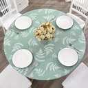 Round Vinyl Fitted Tablecloth with Flannel Backing Elastic Edge Design Table Cover Waterproof Oil-Proof PVC Table Cloth Stain-Resistant Best for 37"-44" Round