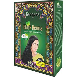 Kangana Black Henna for 100% Grey Coverage - Natural Hair Dye/Color | 6 Pouches - Total 60g (2.11 Oz)