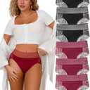 CINVIK Lace Sexy Undies for Women Stretch Full Coverage Control High Waist Cheeky Top Panties 5 Pack. Medium