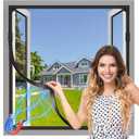Magnetic Window Screen, Adjustable DIY 59x71in Window Screen Replacement, Black Frame Black Fiberglass Mesh, No Drilling Easy Cut-to-Fit for Sliding/Swing/Top-Hung, Fits Wood/Iron/PVC Frames