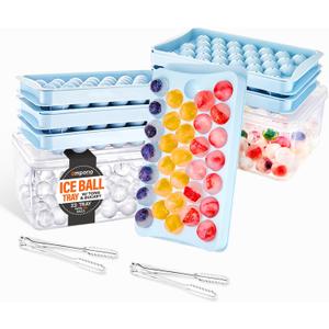 Round Ice Cube Tray with Lid and Bin  Creates 198 Ice Balls (1.1 Inch Size), Stackable Ice Cube Trays, Easy-Release Ice Balls for Drinks and Cocktails, Pack of 2 (6 Trays), Blue