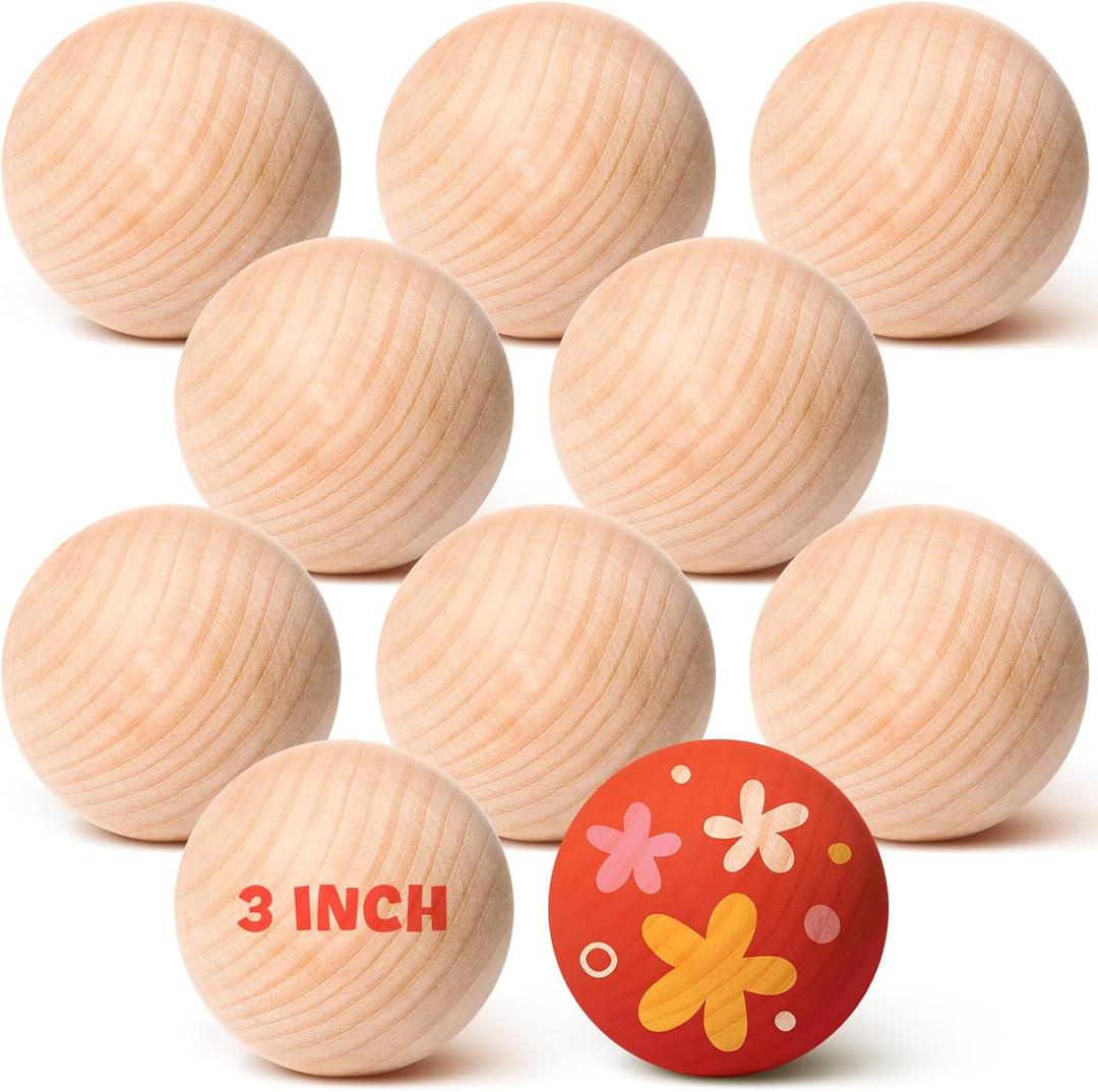 Gerrii 10 Pack 3 Inch Wooden Balls for Craft, Unfinished Wood Round Ball Smooth Birch Natural Round Decorative Balls for Easter Crafts and DIY Projects