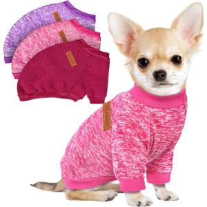 3 Pack Dog Sweaters for Small Dogs Girl Boy Winter Fleece Clothes Warm Soft Dog Sweatshirt Outfit for Dogs Cats Pet Apparel (M (Back: 13.7",Chest: 17.7", 10-14Ibs), red+purple+Pink)