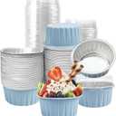 100Pcs Aluminum Cups with Lids,5oz Disposable Ramekin Baking Cups Muffin Liners Mini Pie Pans Foil Cupcake Containers for Christmas Party Wedding Party,Sky Blue