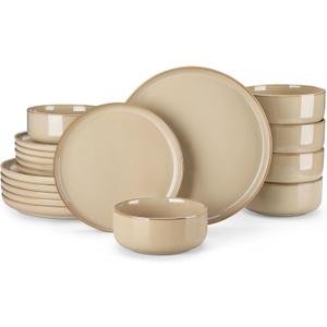 vancasso PLAYA Ceramic Plates and Bowls Sets, 18 Pieces Brown Dinnerware Sets for Kitchen, Reactive Glaze Dishes Set for 6, Dishwasher and Microwave Safe