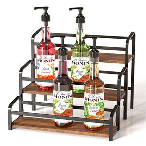 MIMIyasha Coffee Syrup Organizer, 3-Tier Syrup Rack 12 Bottles Capacity, Coffee Syrup Rack Free-Installation (Magnetic Connection), Spice Rack for Countertop, Bar, Kitchen