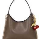 Small Hobo Bags for Women Cherry Shoulder Bag Purse Faux Leather Tote Handbag Trendy Chain Crossbody Bag (Dark Khaki)