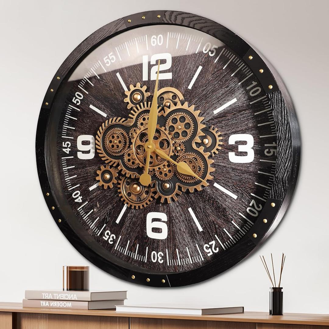 27 inch Large Real Moving Gears Wall Clocks for Living Room Decor
