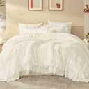 Litanika Queen Comforter Set, 7 Pcs Ivory Ruffle Bed in a Bag