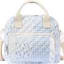 Quilted Lunch Box for Women, Large Blue Floral Insulated Lunch Bag for Adult, Cute Lunch Tote Bags for Work Picnic Travel (green blue M)