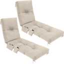2 Pcs Outdoor Chaise Lounge Cushions with 3 Side Pocket 76x22x6 Inch Waterproof Long Deck Reclining Chair Cushions Fade Resistant Replacement Cushion for Furniture Lawn Pool (Beige,Solid Color)