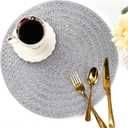 Silver Round Placemat Heat Resistant Non-Slip Table Mat for Fall Kitchen Dining Festivals Table Wedding Sparkle Christmas Decoration Glass Rhinestones Placemat (15 Inches) (1PCS, Silver-x-pattern)